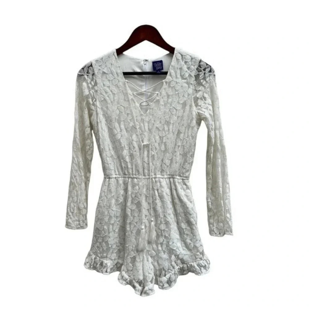 Disney Beauty And The Beast Sz S Lined Romper Playsuit White Lace Bell‎ Sleeves‍